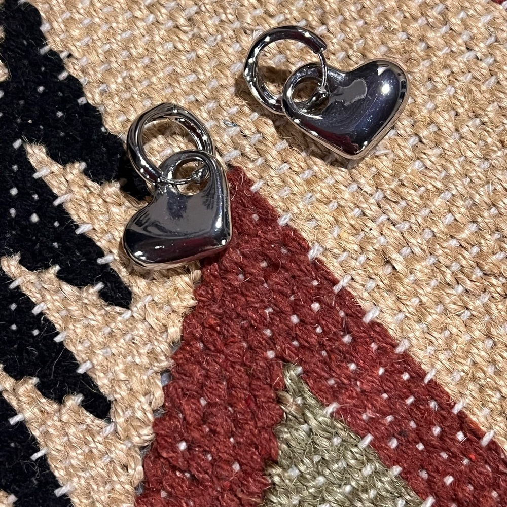 Silver Heart Charm Earrings
